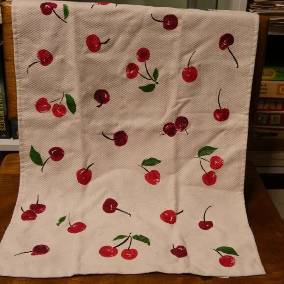 Rae Dunn, Kate Spade ceramic Cherry on Top mug and matching kitchen towel - Picture 8 of 11